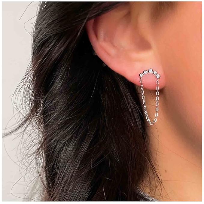 Boho Rhinestone Circle Studs Earrings Silver