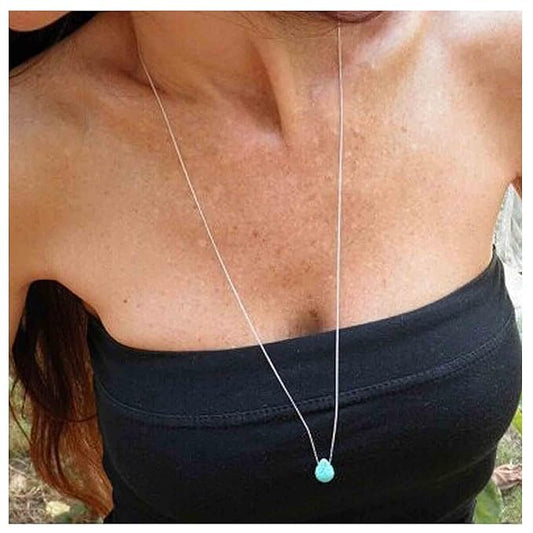 Boho Long Turquoise Necklace Silver Teardrop Turquoise Necklace