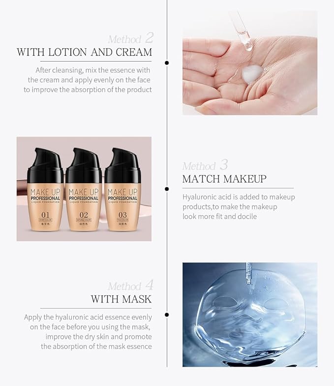 2 Pcs Hyaluronic Acid Serum for Face, Facial Serum also contains Tremella plant extract, skin care day and night moisturizing essence, that promotes skin collagen production. 2.02 oz