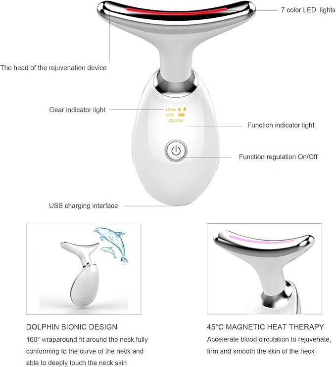 Facial and Neck Massager,7 Color Led light therapy for Face and Neck, Multifunctional Facial Skin Care Tools,Beauty Device for Home Use