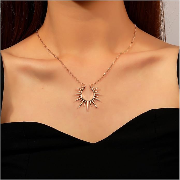 Vintage Sunburst Pendent Necklace Hollow Sunburst Necklace Moonstone