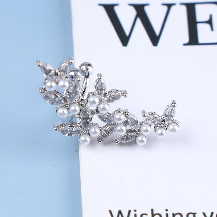Vintage Crystal Pearl Ear Cuff Earrings