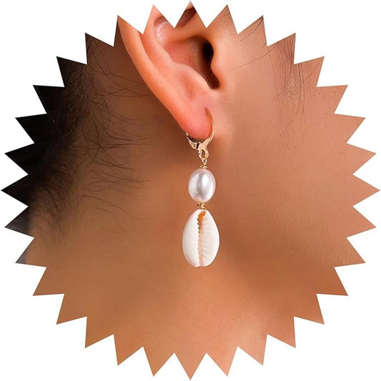 Boho Shell Drop Earrings Vintage Gold