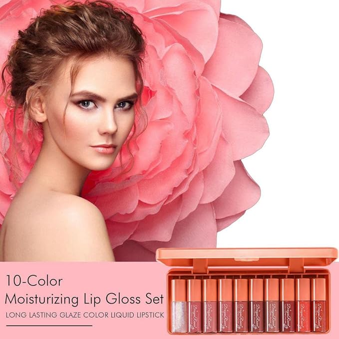 Charm Kiss 10 Colors Lip Stain Tint Set, Watery Finish Lip Tint Stain Korean Lip Gloss,Multi-use Lip and Cheek Tint,Moisturizing Waterproof Long Wear,High Pigment,Non-Sticky,Non-fading,Vivid Color