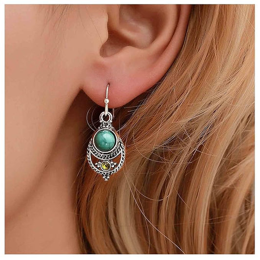 Boho Ethnic Turquoise Drop Earrings Silver