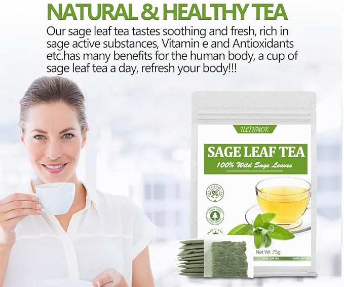 Premium 50 Sage Tea Bags, Made with 100% Natural Sage Leaves, No Additives & Caffeine Free.