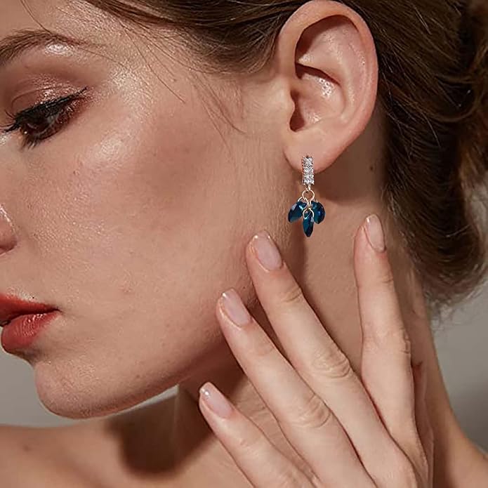 Boho Sapphire Tassel Earrings Blue Crystal