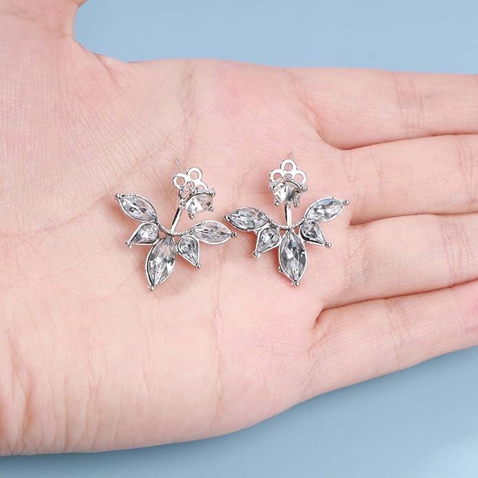 Boho Crystal Lotus Jackets Earrings Gold Crystal Studs