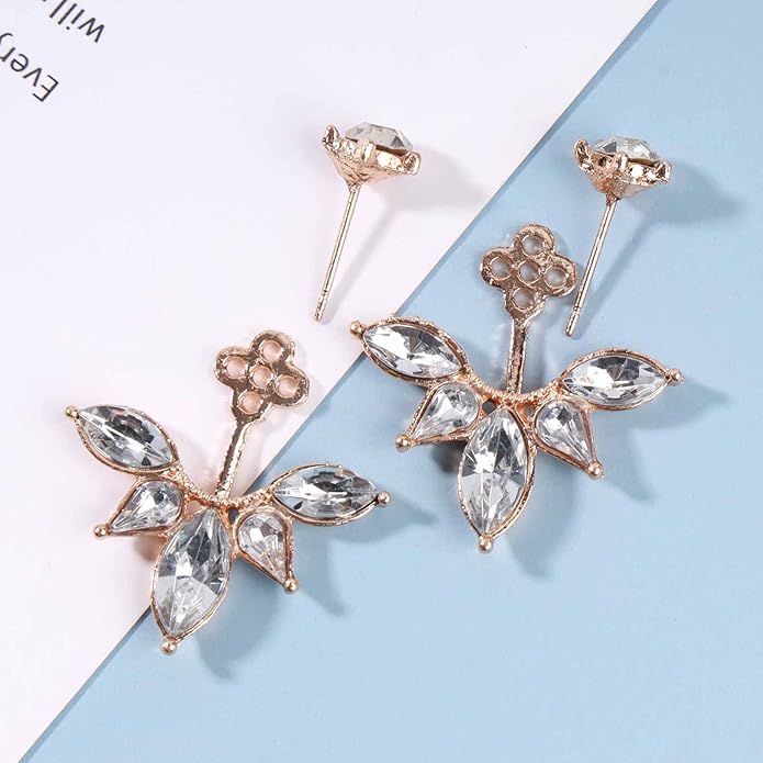Boho Crystal Lotus Jackets Earrings Gold Crystal Studs
