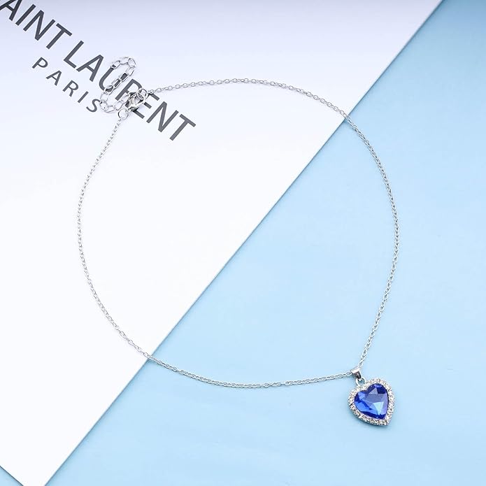 Vintage Crystal Sapphire Necklace Rhinestone Heart