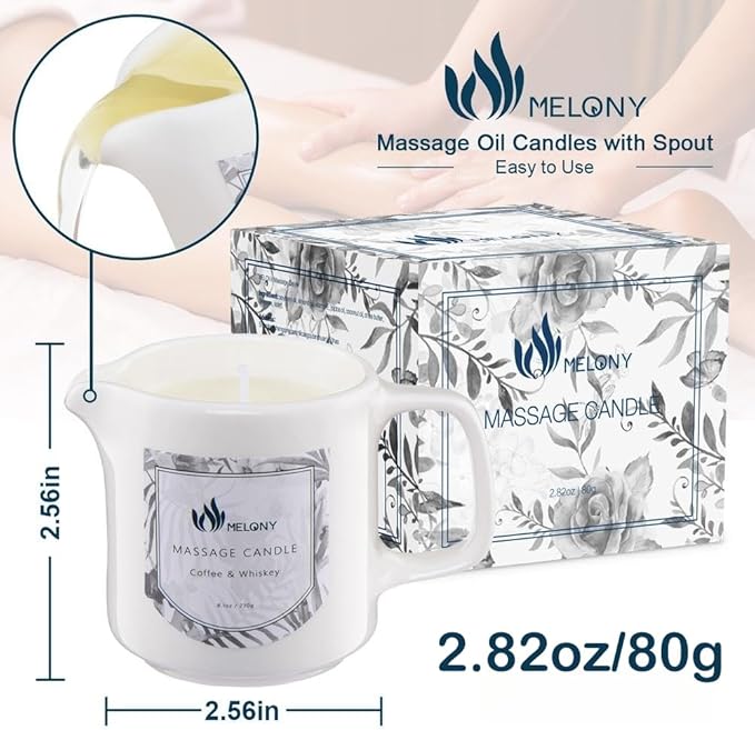 MELONY Soy Massage Oil Candle | Coffee & Whiskey | Low Temp | 2.82 OZ / 80G | Perfect Intensive Skin Treatment Candle | Nourishing with Almond Oil, Shea Butter & Cocoa Butter | Massage & Moisturise