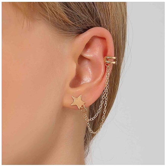 Boho Star Cartilage Chain Earrings Gold