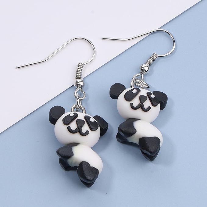 Soft Pottery Panda Earrings Cute Panda Bear Drop
