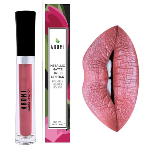 Aromi Metallic Liquid Lipstick | Rose Chestnut Lip Color with Shimmery Finish, Vegan, Cruelty-free, Long-lasting, Waterproof, Gluten Free (Alpine Bloom)