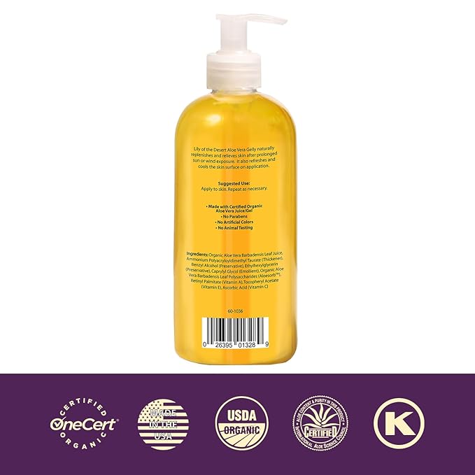Lily Of The Desert Gelly Moisturizer - 99% Organic Aloe Vera Gel for Skin, After Sun Care with Aloe, Vitamin E Oil, and Vitamin C for Sunburn Relief, 16 Fl Oz