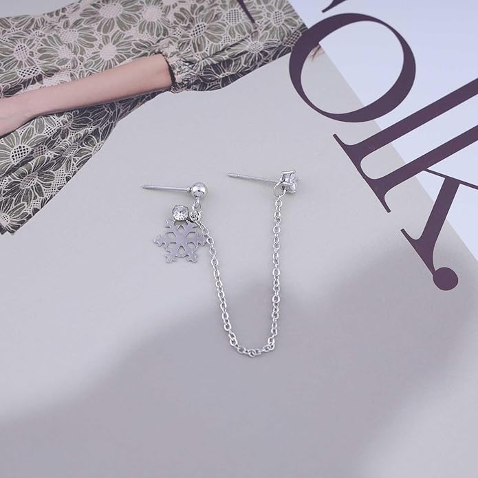 Vintage Crystal Snowflake Cuff Chain Earrings