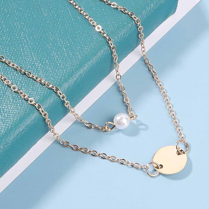 Boho Layered Pearl Necklace Choker Gold