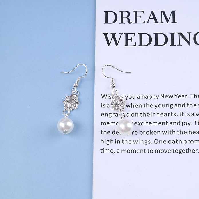 Vintage Rhinestone Pearl Drop Earrings Crystal Flower Dangle