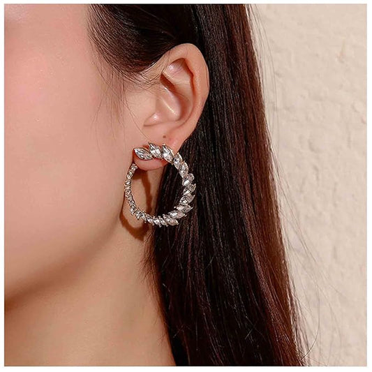 Vintage Rhinestone Hoop Earrings Gold Round