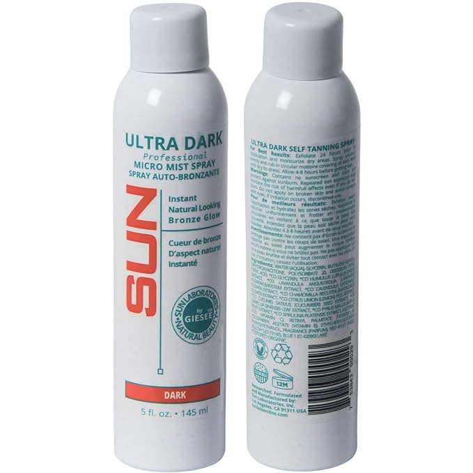 Sun Laboratories By Giesee Ultra Dark Micro Mist Spray Tanner - Self Tanning Lotion, Sun Tanning Lotion, Spray Tan Solution - Instant Tan Spray, Self Tanner Face Mist, Sunless Tanning Water Spray