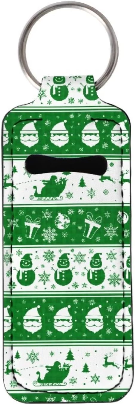 Xmas Snowman Stripe Design Lipstick Holder Keyring
