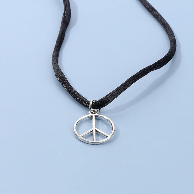 Boho Peace Choker Necklace Black Cord Circle Necklace