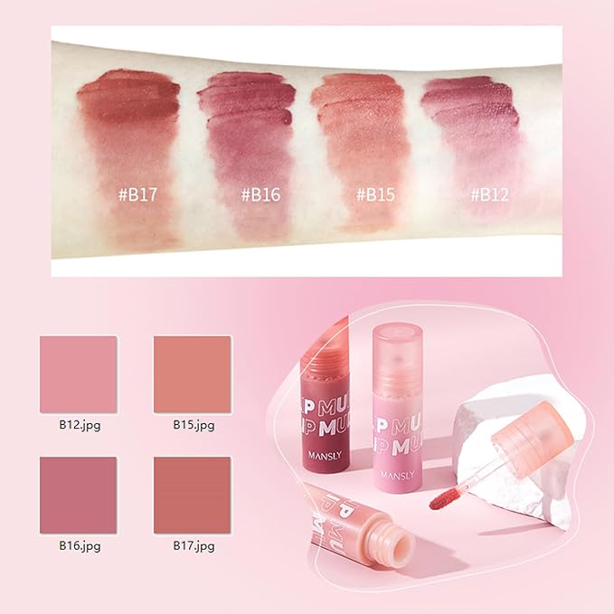 Matte Ink Lip Tint Stain, Lip Mud, Lasting Non-Stick Cup Matt Lip Gloss, Korean Liquid Lipcolor Makeup, Cheeky, Rose Nude Lipstick for Women (B16# Powdery Rice)