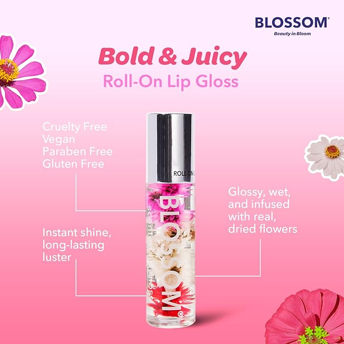 Blossom Scented Roll on Lip Gloss, Infused with Real Flowers, Made in USA, 0.3 fl. oz./9ml, 3 pack Gift Set, Candy Cane, Gingerbread, Sugar Cookie