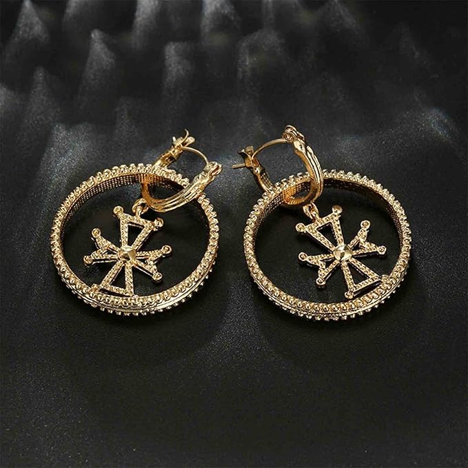Punk Circle Cross Earrings Gold Circle Drop Dangle