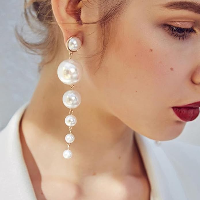 Boho Pearl Drop Dangle Earrings Big