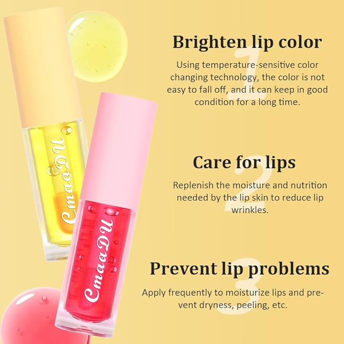 BINGBRUSH 6 Pcs Fruity Color Changing Lip Gloss lipstick, Pink Magic Mood Lip Oil Tinted,Temperature Color Change Lip Stain Lip Balm, Longlasting Lips Will Not Dry Out