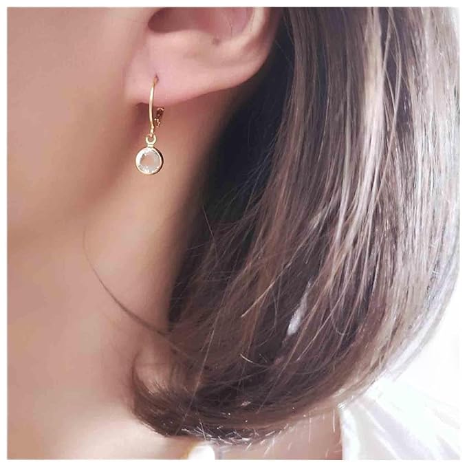 Round Bezel Dangle Earrings Gold Crystal Quartz Earrings