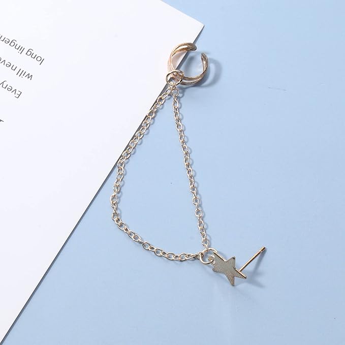 Boho Star Cartilage Chain Earrings Gold