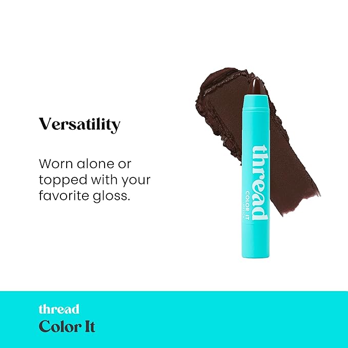 Thread Beauty Color It Vegan Lipstick, Moisturizing Lip Color with a Satin Matte Finish, Lovely – Burgundy Brown