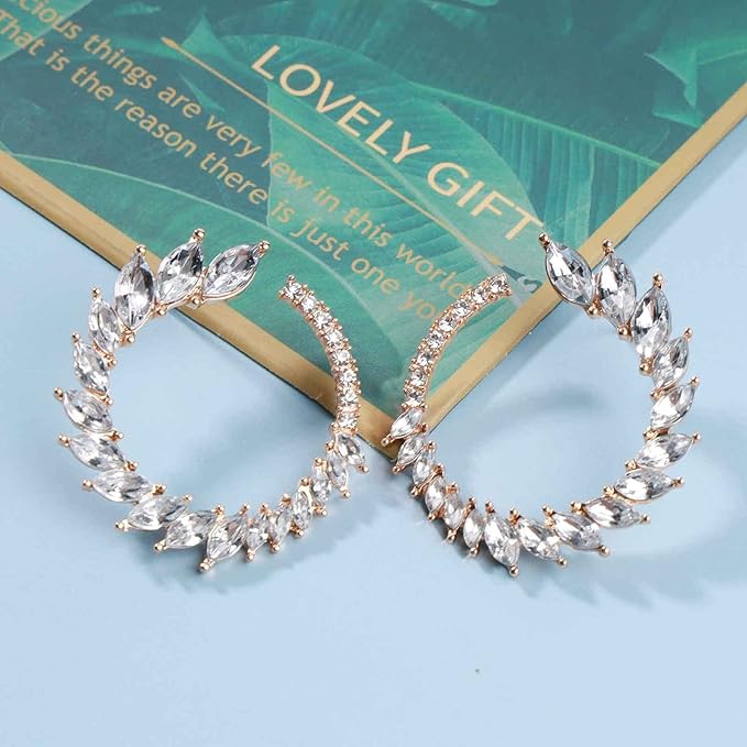 Vintage Rhinestone Hoop Earrings Gold Round
