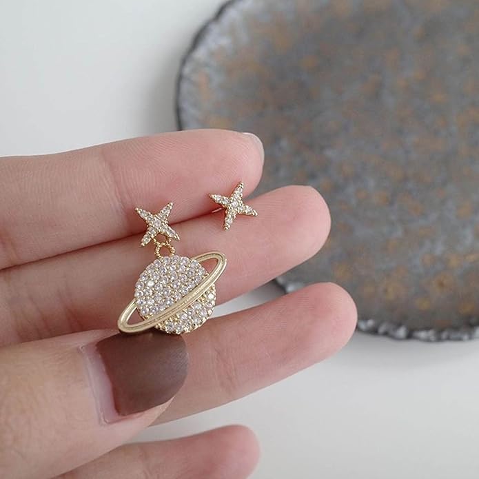Crystal Saturn Planet Jacket Earrings Vintage