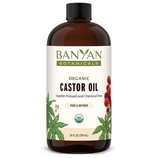 Banyan Botanicals Organic Castor Oil – Pure and Refined Castor Oil – for Face and Skin Care, Hair Care, and Natural Beauty – 24 oz – Non GMO, Hexane Free, Vegan, and Cruelty Free