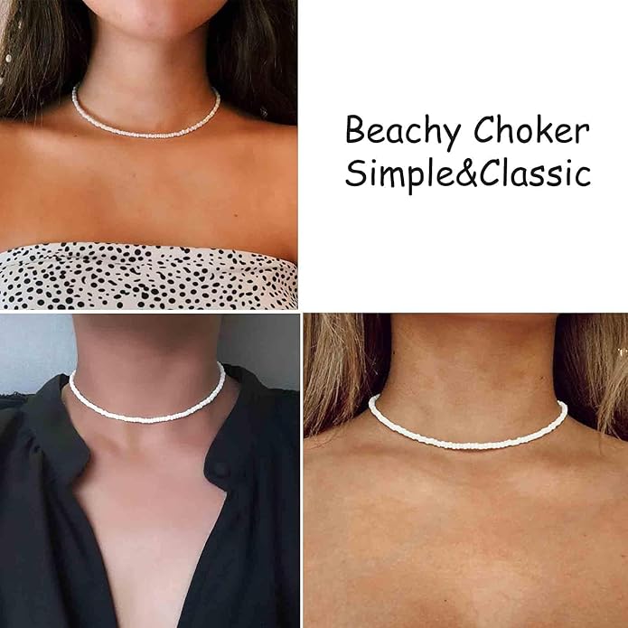 Boho Seed Bead Choker Necklace Tiny Rice Bead