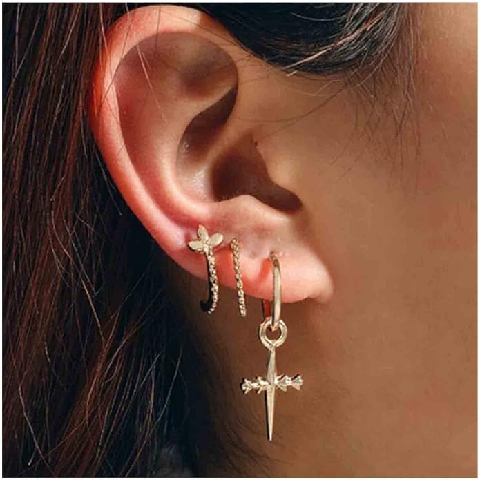 Boho Star Moon Chain Cuff Earrings