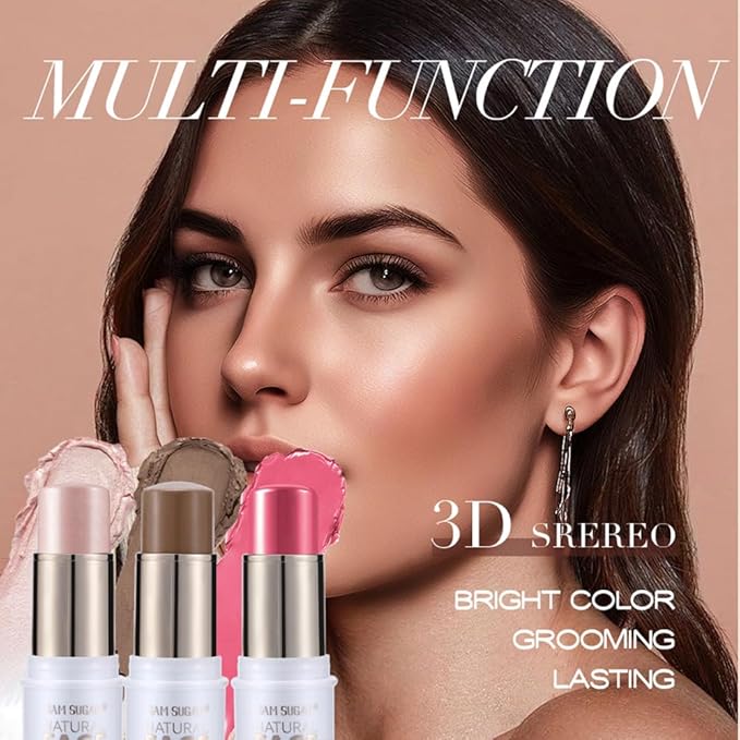 Contour Stick Makeup Kit,3Pcs Bronzer Blush Highlighter Stick Fair (#01,04,07)