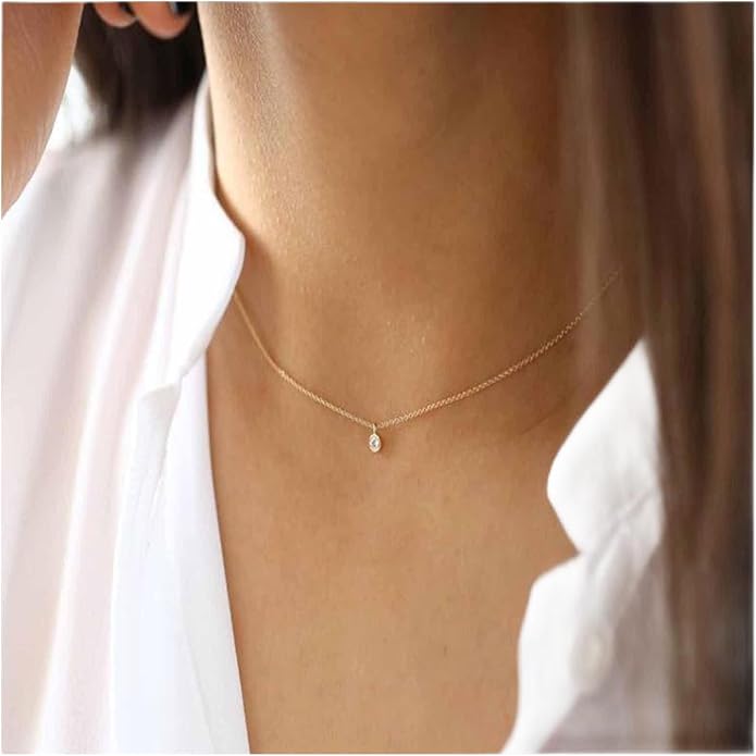 Boho Tiny Crystal Choker Gold Clear Quartz Pendant