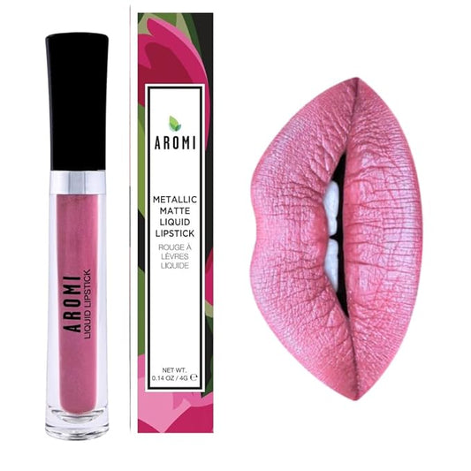 Aromi Metallic Liquid Lipstick | Light Pink Lip Color with Shimmery Finish, Vegan & Cruelty-free, Long-Lasting Lipstick, Waterproof (Cotton Candy)