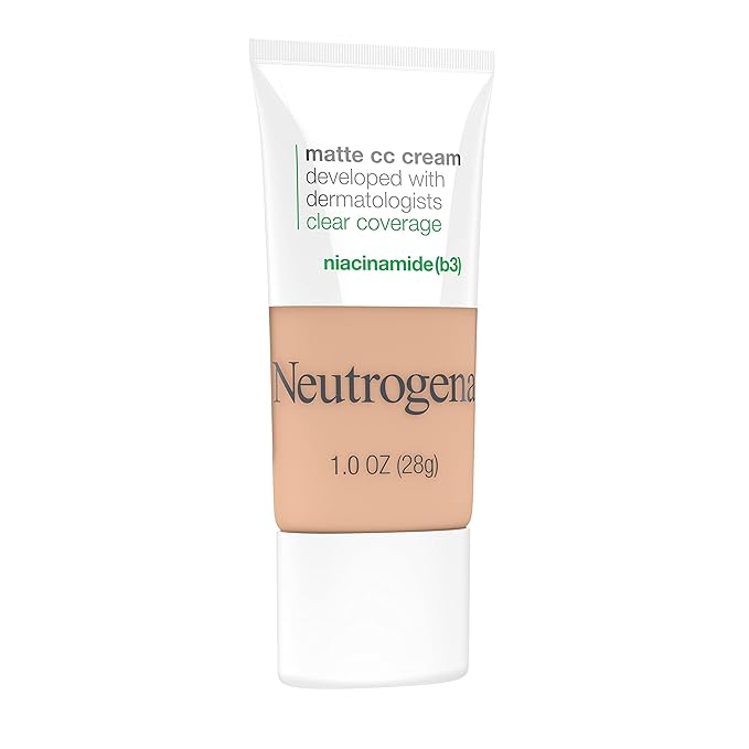 Neutrogena Clear Coverage Flawless Matte CC Cream, Full-Coverage Warm Peach, 1 oz