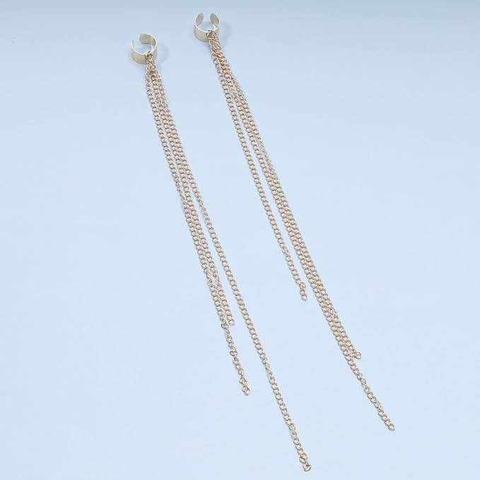 Boho Chain Tassel Earrings Gold Long