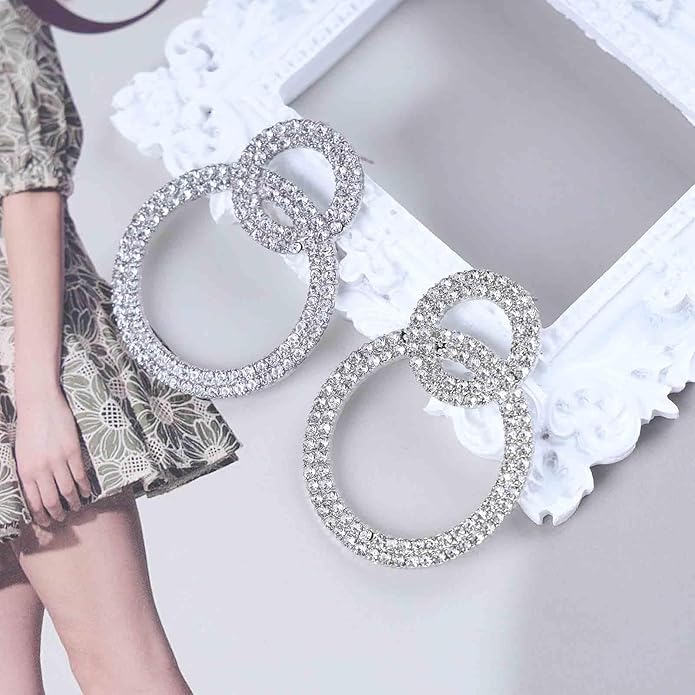 Vintage Crystal Circle Drop Earrings Double
