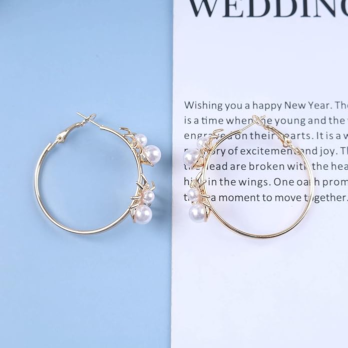 Vintage Hollow Circle Drop Earrings Pearl