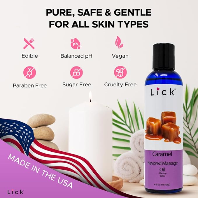 Caramel Flavored Massage Oil for Massage Therapy - Relaxing Muscle Massage for Men and Women with Natural Vitamin e Oil with Aromatherapy Oils for Skin use - Essential moisturizing Body Oils 4 oz