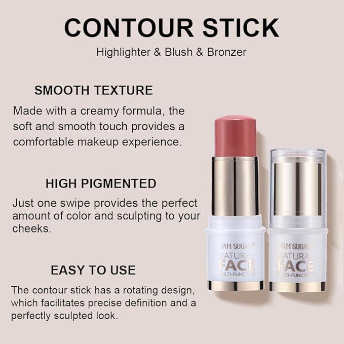 Contour Stick Makeup Kit,3Pcs Bronzer Blush Highlighter Stick Fair (#01,04,07)