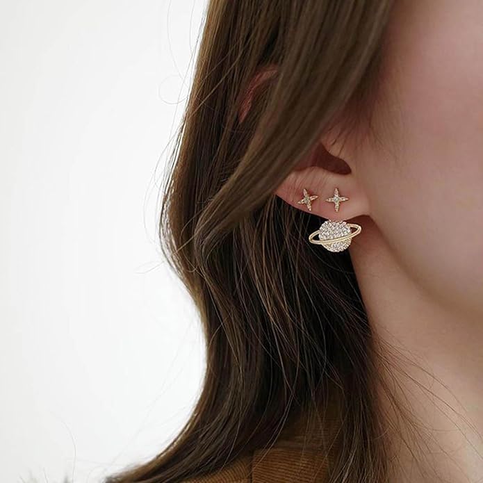 Crystal Saturn Planet Jacket Earrings Vintage