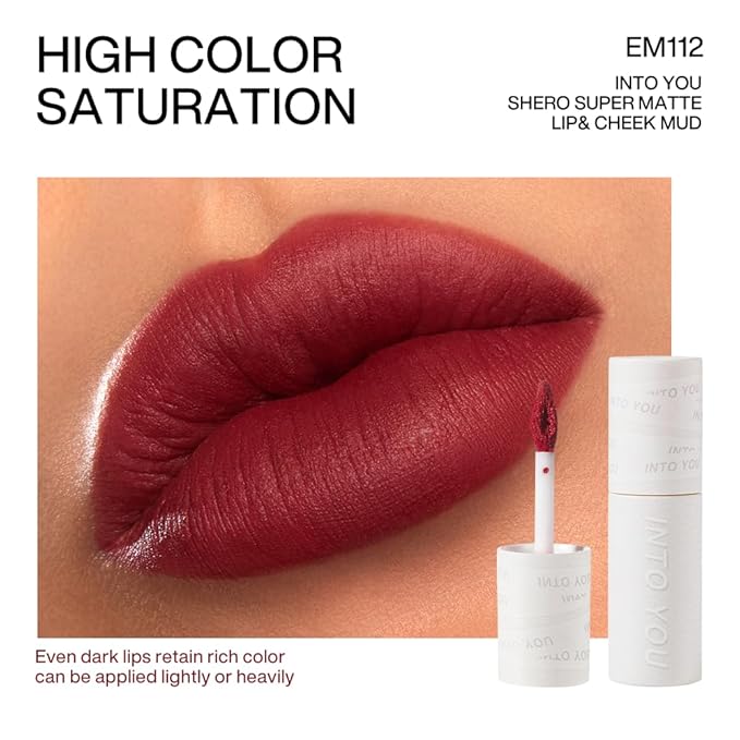 INTO YOU Matte Lipstick, Super Stay Lipstick for Women, Waterproof, Long Lasting Lipstick, High Impact Lipcolor with Lightweight Lip Mud Texture, Dual-use for Lips and Cheek, Red Lipstick (EM112)